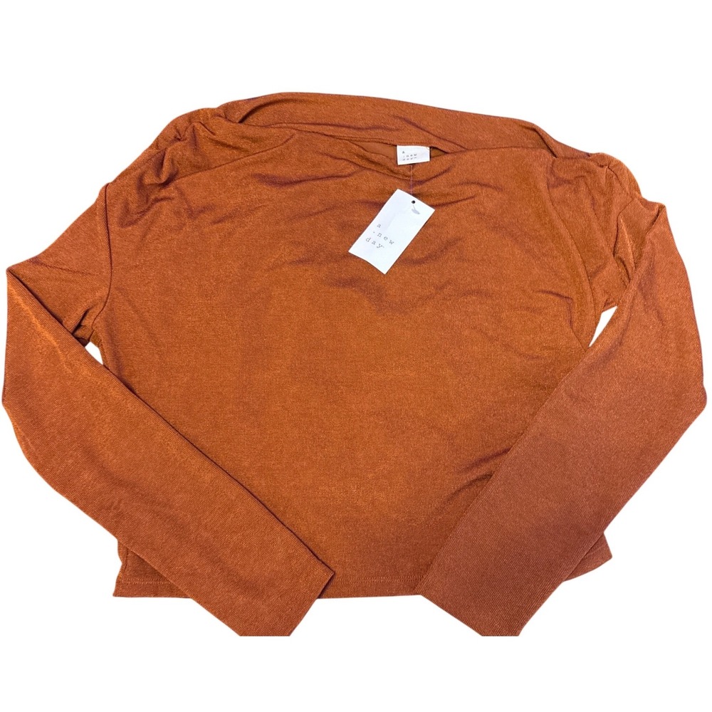 NEW A New Day Women's Brown Long Sleeve Off Shoulder Ruched Knit Top, Size L